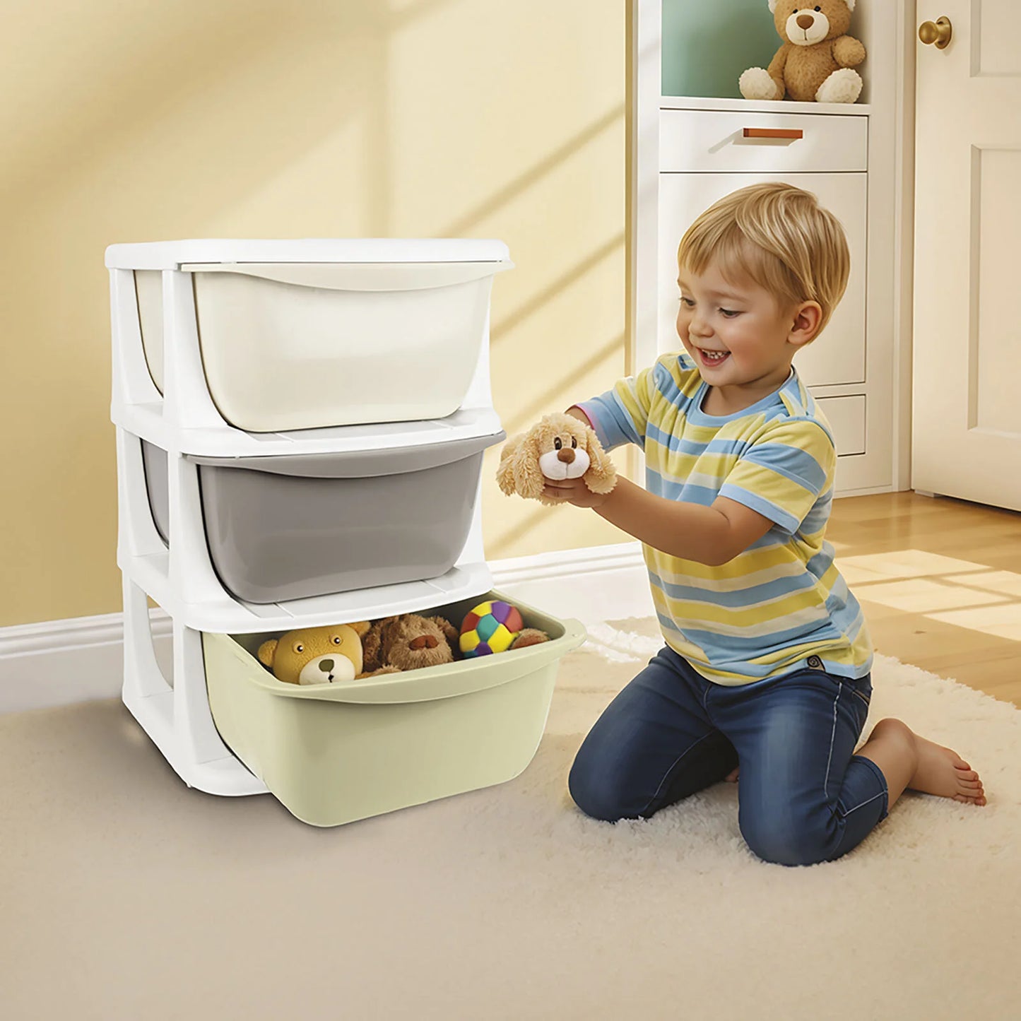 3 Tiers Kids storage with 3 drawers