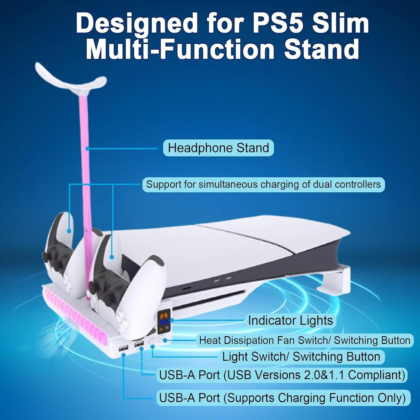 PS5 Slim/PS5 Pro Horizontal Stand with Cooling Fan