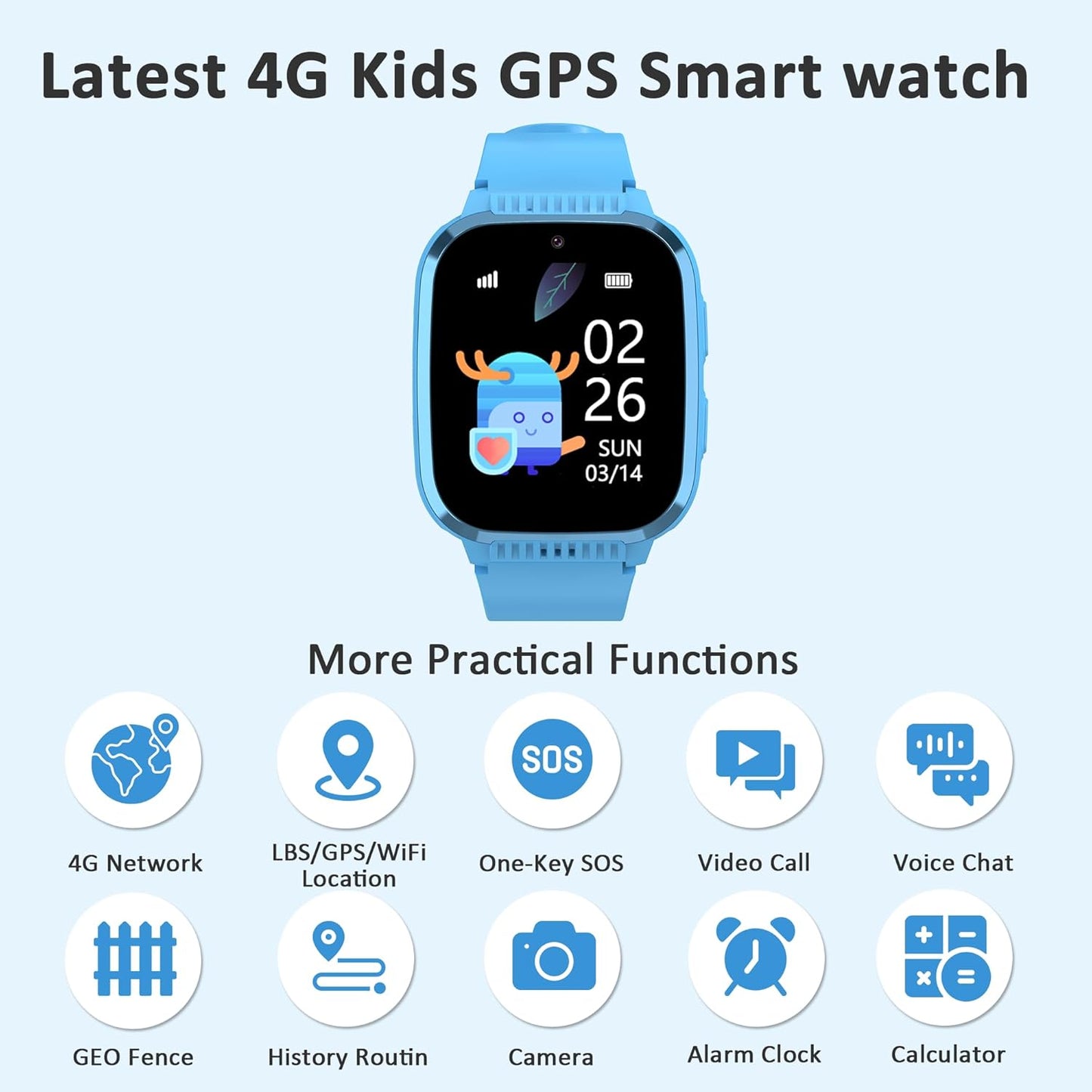 4G Kids Smart Watch Boys with GPS Tracker & Video Calling Texting Kids Cell Phone Watch