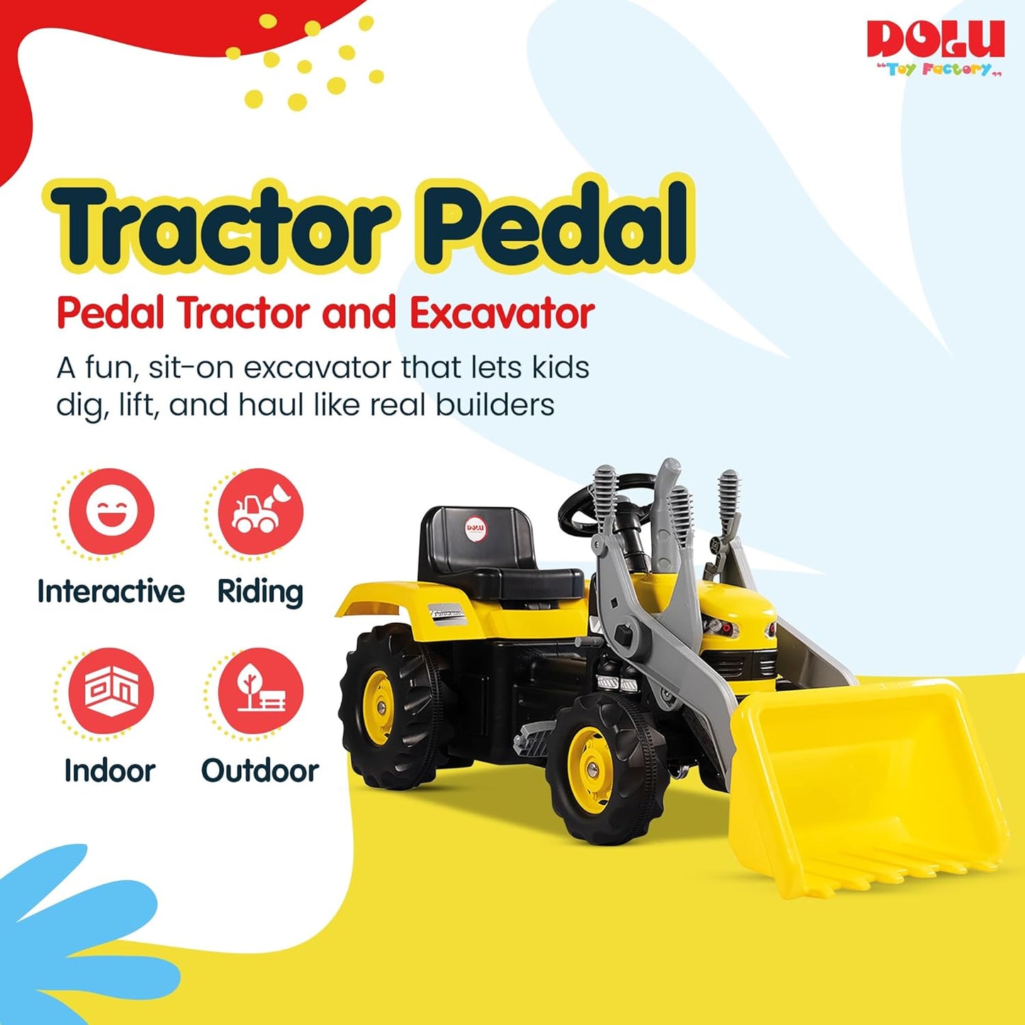 Yellow Pedal Tractor with Excavator