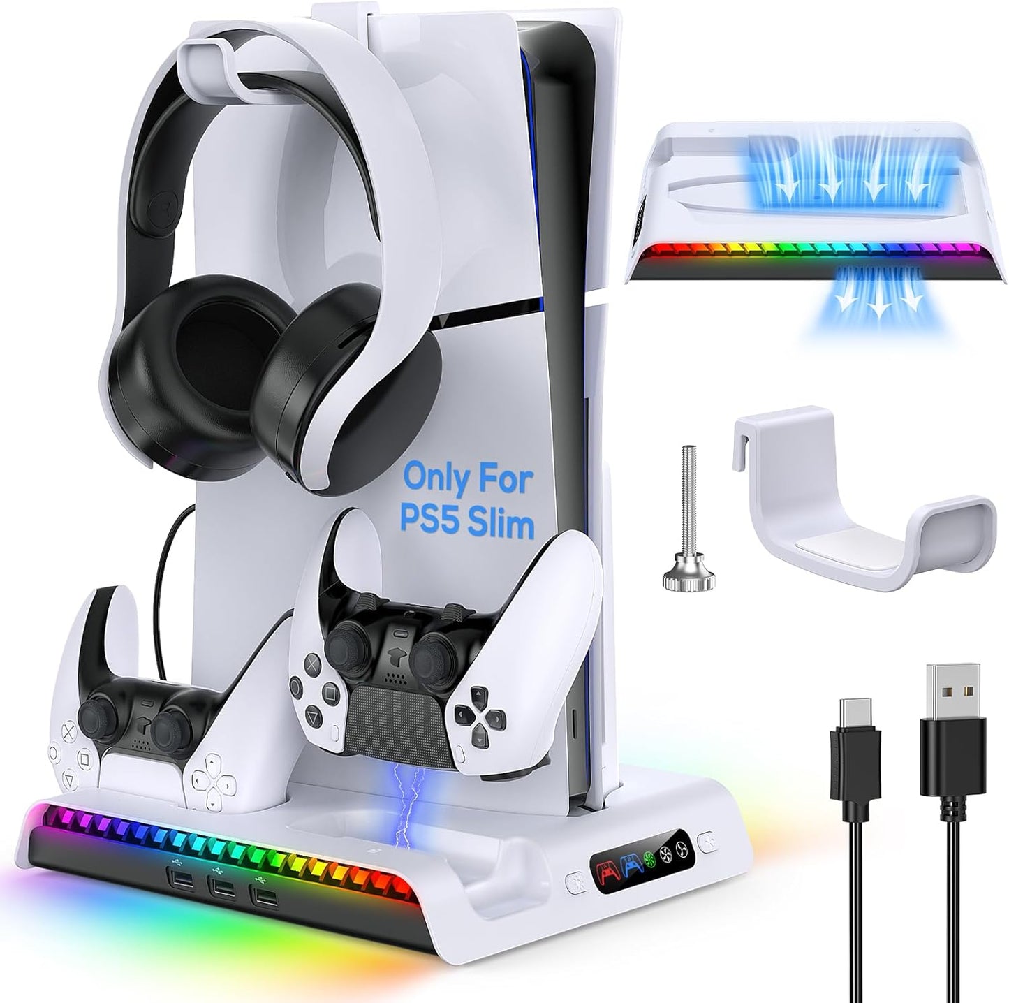 Ipega Vertical Stand for PS5 (cooling fan + charging dock + headset holder + RGB light)