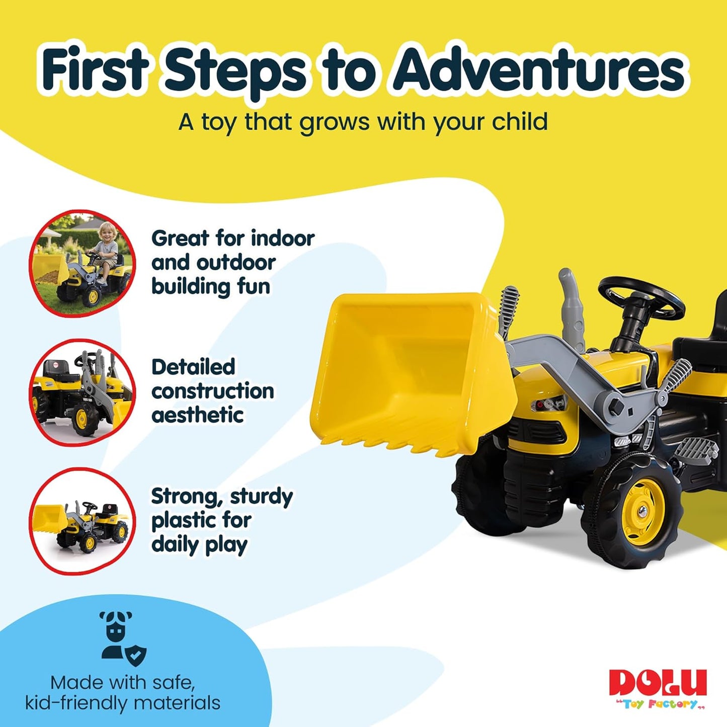 Yellow Pedal Tractor with Excavator