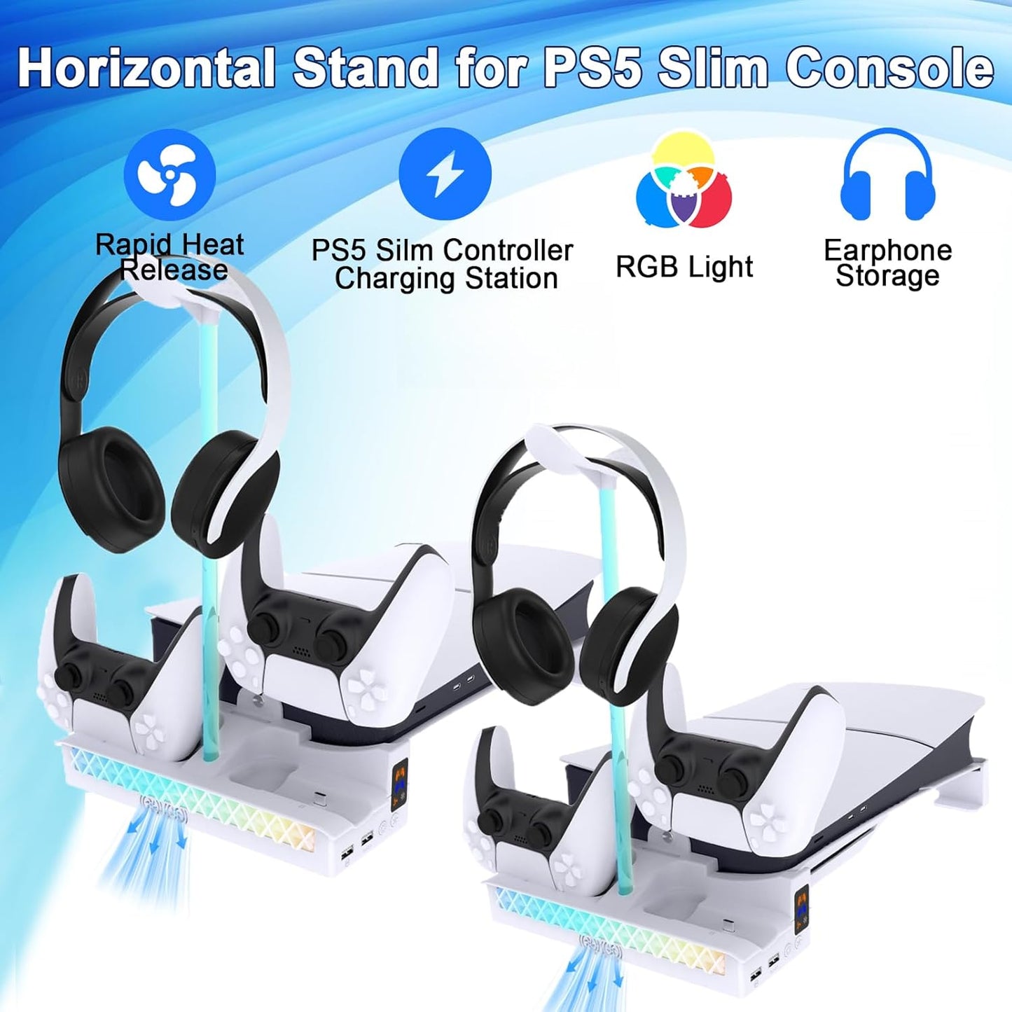 PS5 Slim/PS5 Pro Horizontal Stand with Cooling Fan