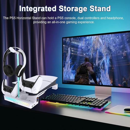 PS5 Slim/PS5 Pro Horizontal Stand with Cooling Fan