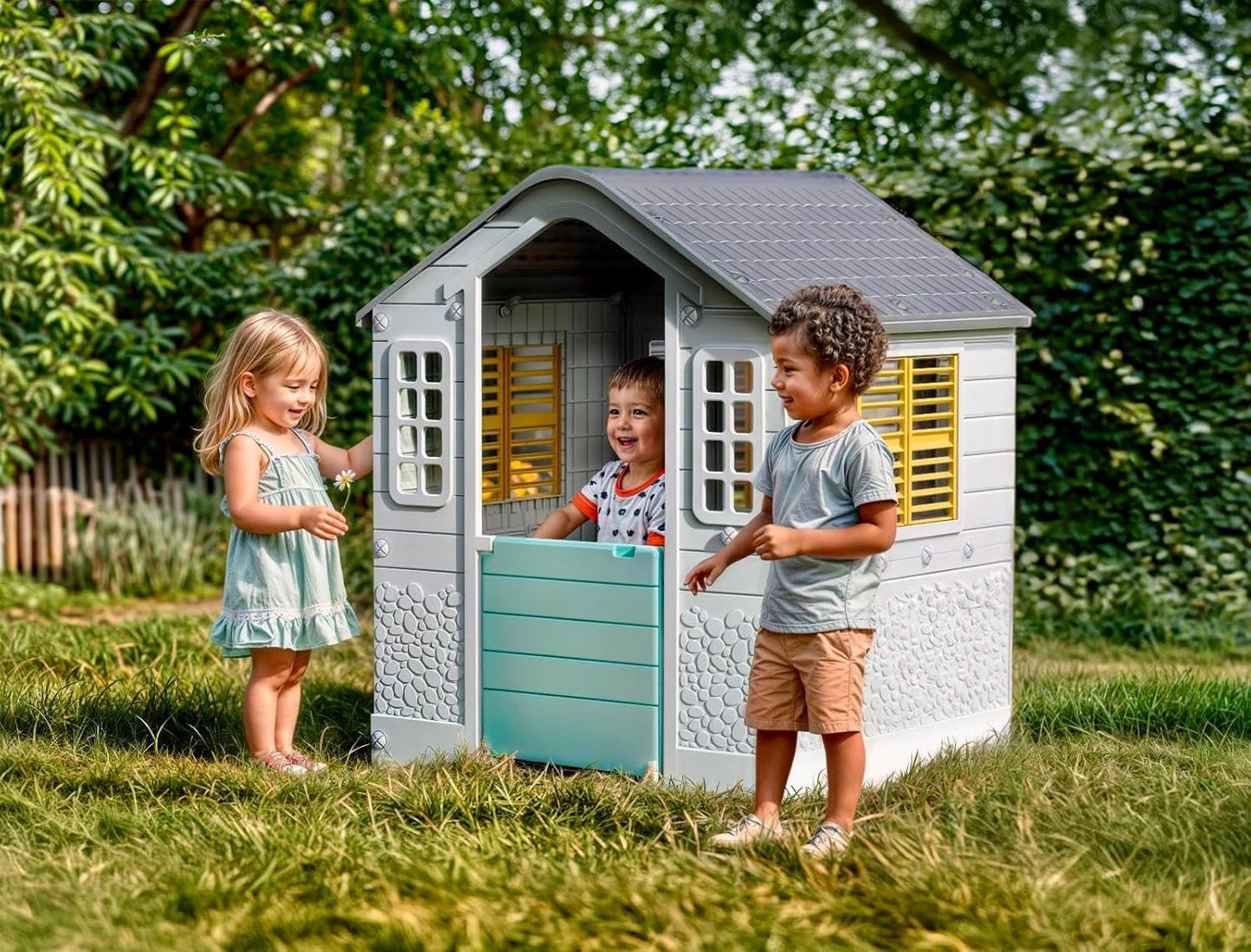 Playhouse with pet house & post box