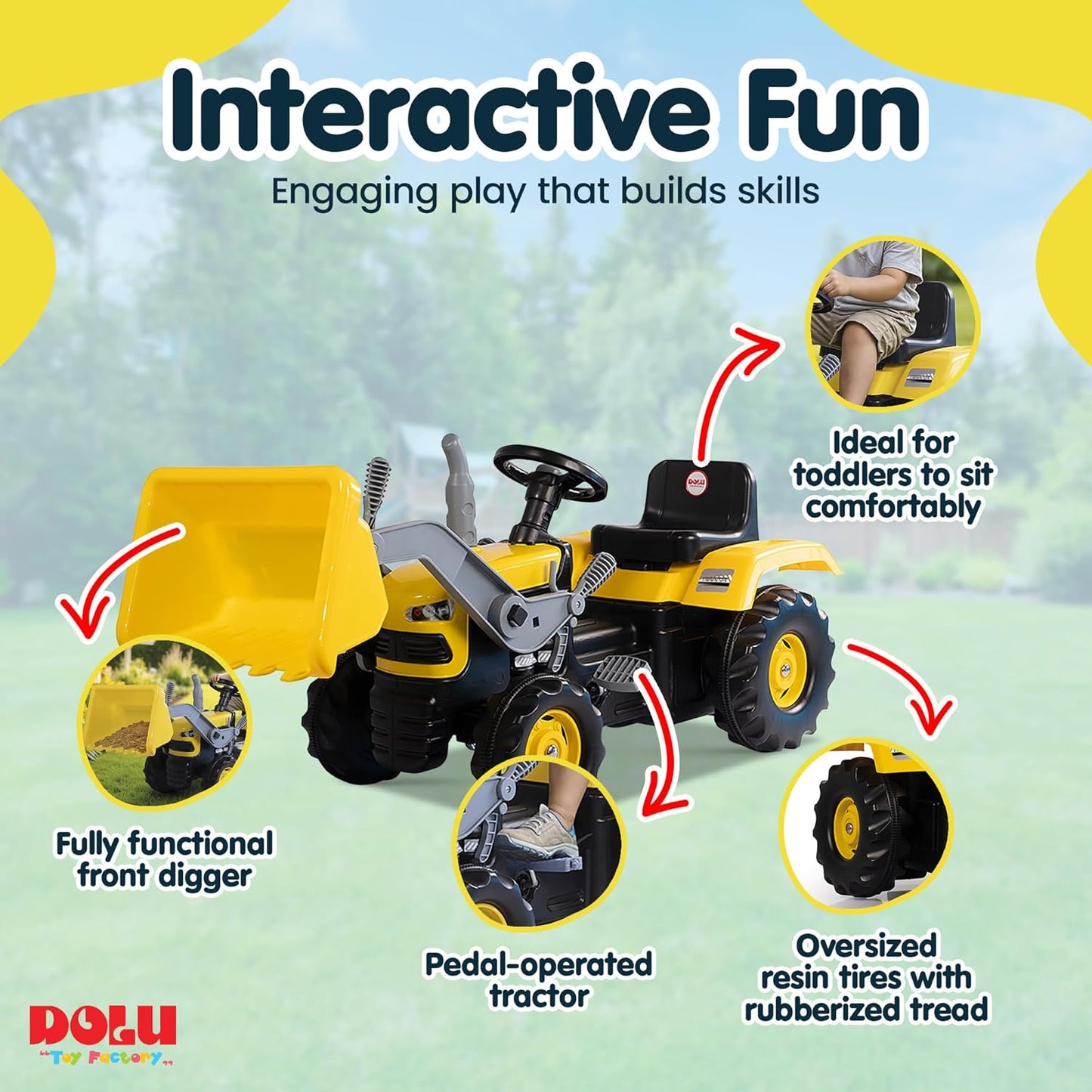 Yellow Pedal Tractor with Excavator