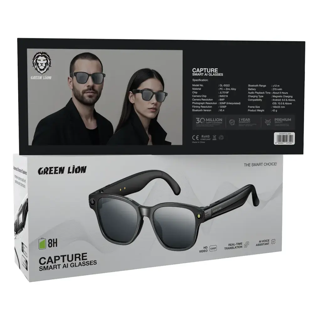 Green Lion Capture Smart AI Glasses - Black