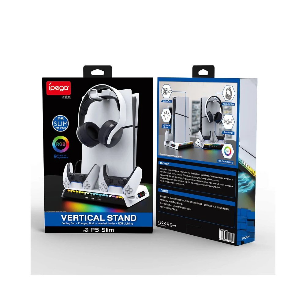 Ipega Vertical Stand for PS5 (cooling fan + charging dock + headset holder + RGB light)