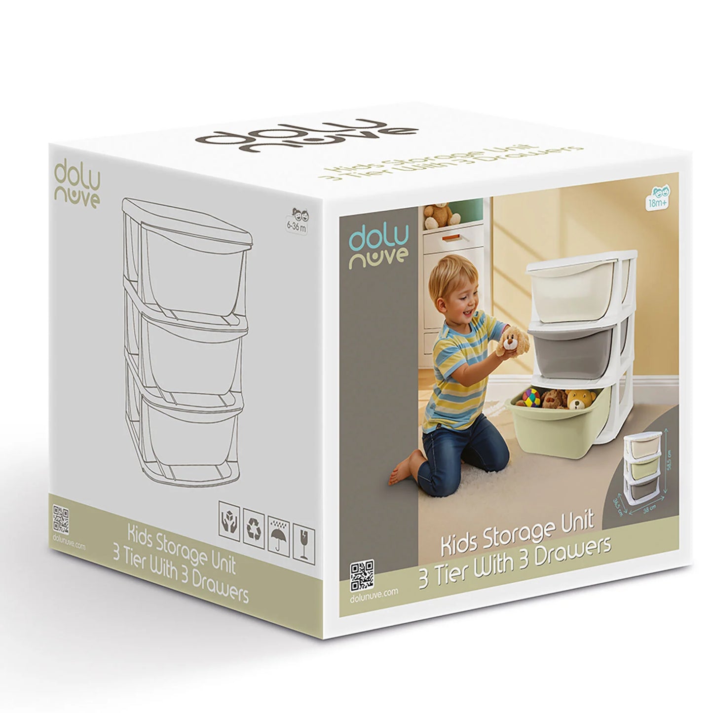 3 Tiers Kids storage with 3 drawers