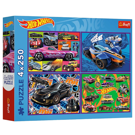 Trefl Puzzle: 4-in-1 Hot Wheels Racing Cars - 250 Pcs